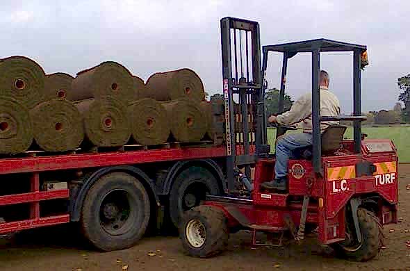 Large turf rolls transported via truckload